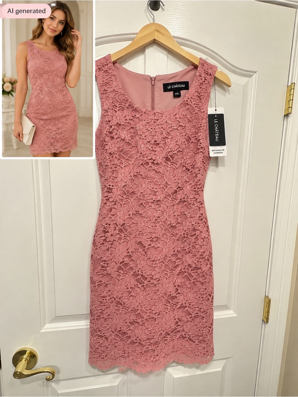 NWT Le Château Dusty Rose Lace Cocktail Dress Size S